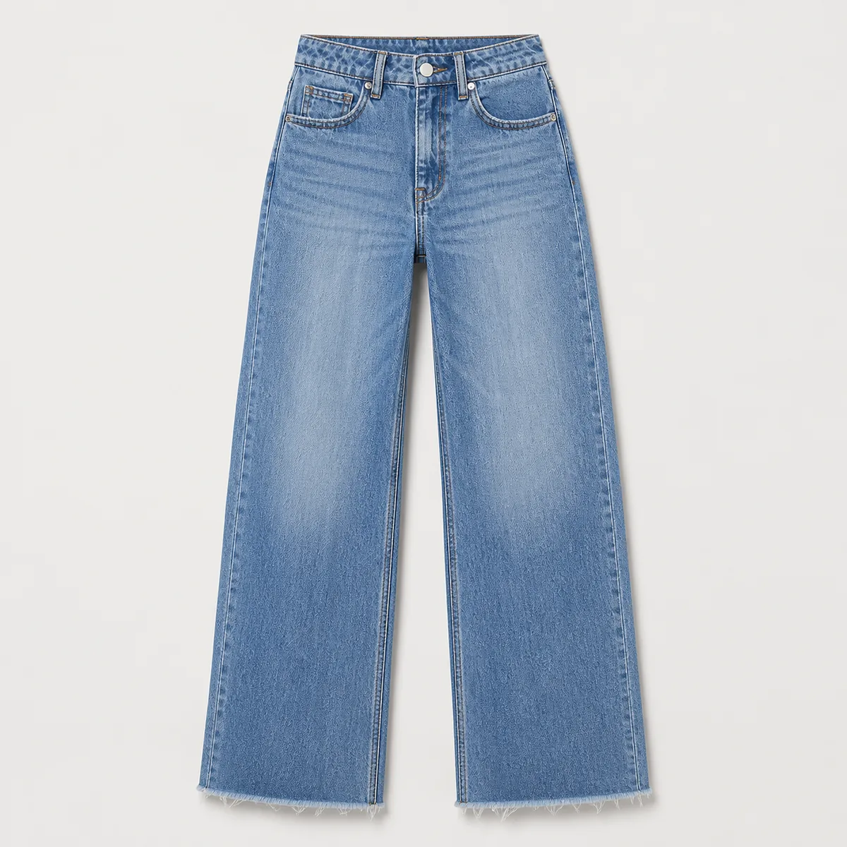 Front view of a women's wide-leg jeans sample